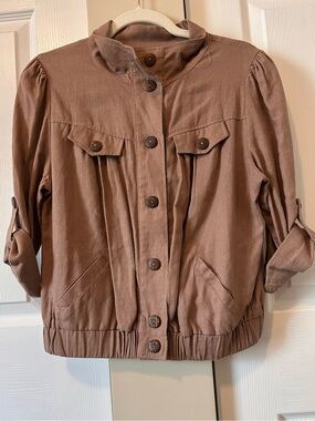 Mine Brand Womens Jacket Light Brown 3/4 Sleeves Cotton Linen Sz:M GUC